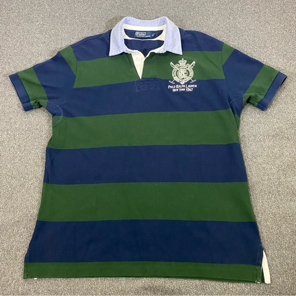 Vintage Polo Ralph Lauren Embroidered Striped Rugby Polo Shirt Size Large - Picture 1 of 7